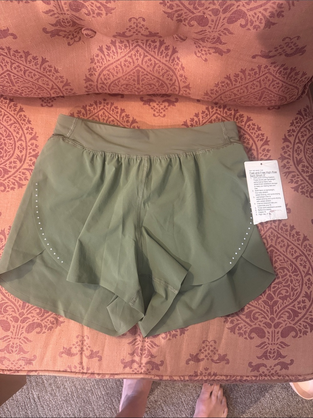 lululemon athletica fast and free high rise split short 3” Olive Green